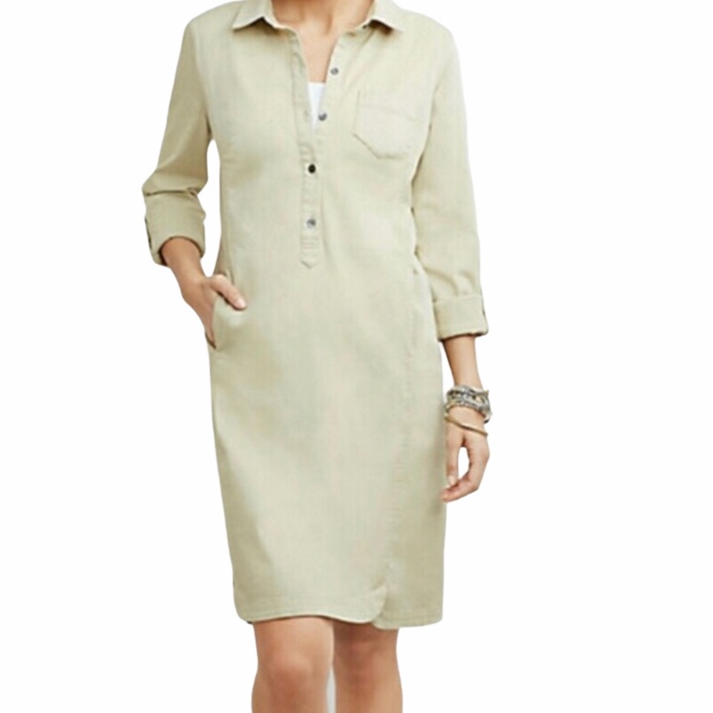 J Jill Tan Live In Chino Shirt Dress Size 10